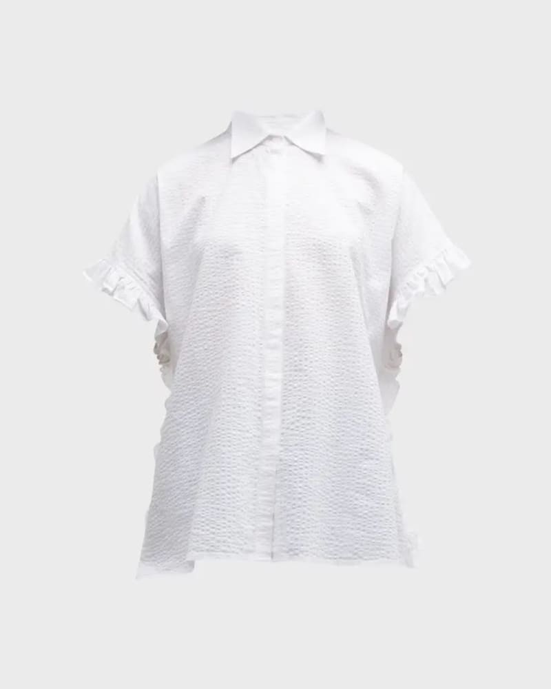 Front of a size 3X Darcy Shirt in White Seersucker by HARSHMAN. | dia_product_style_image_id:315182